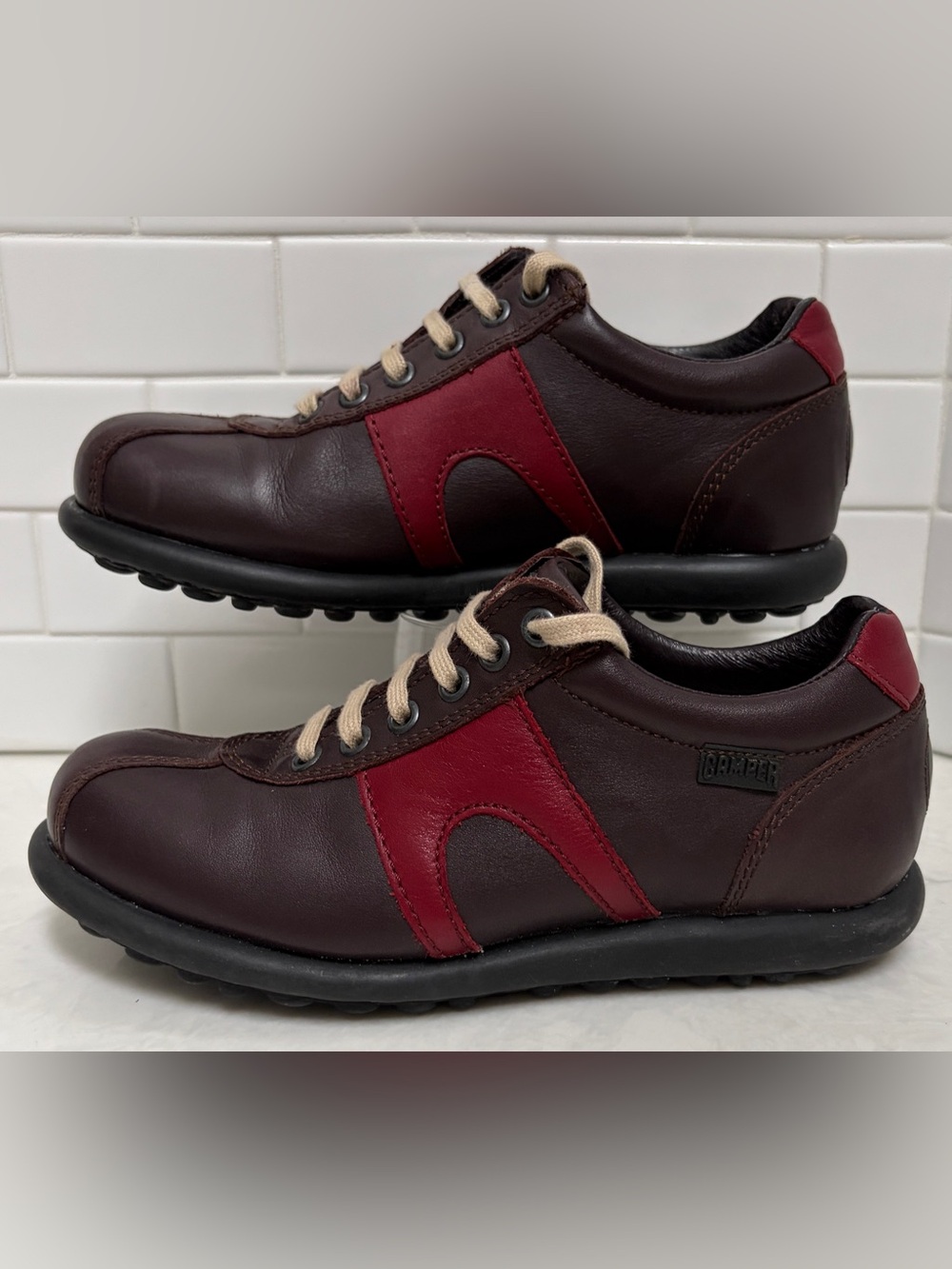 Vintage Camper Pelotas Ariel Leather Sneakers Burgundy Red 28039 Morado Size 37